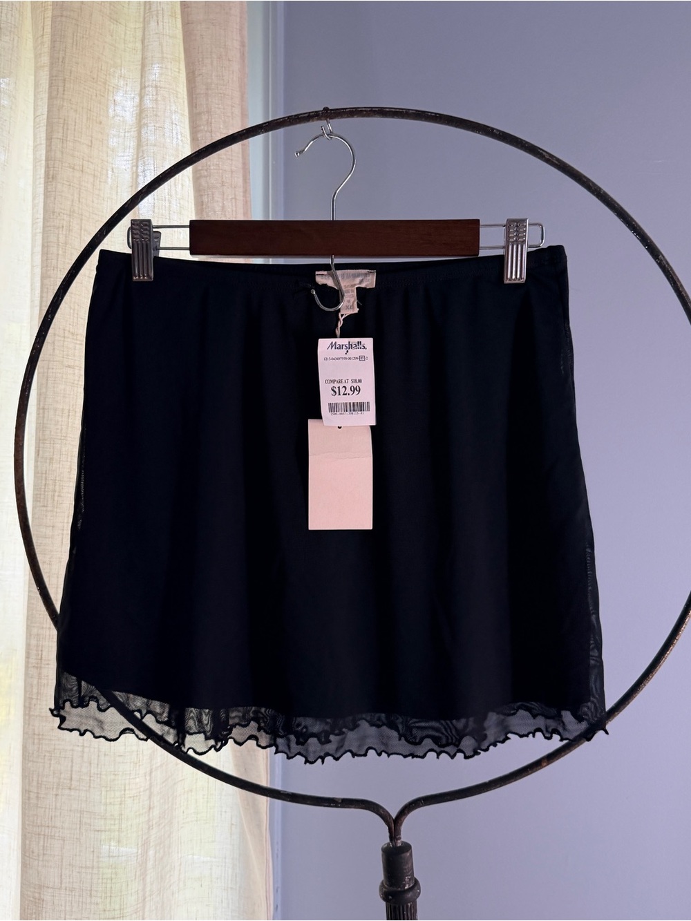 Marshall Black Mini Slip Skirt with Ruffle Hem